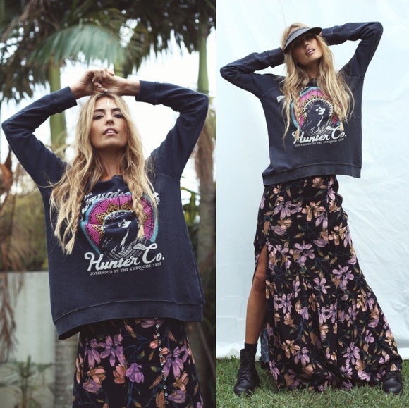 Spell designs XS turquoise stone hunter sloppy joe pullover sweater - Picture 3 of 12